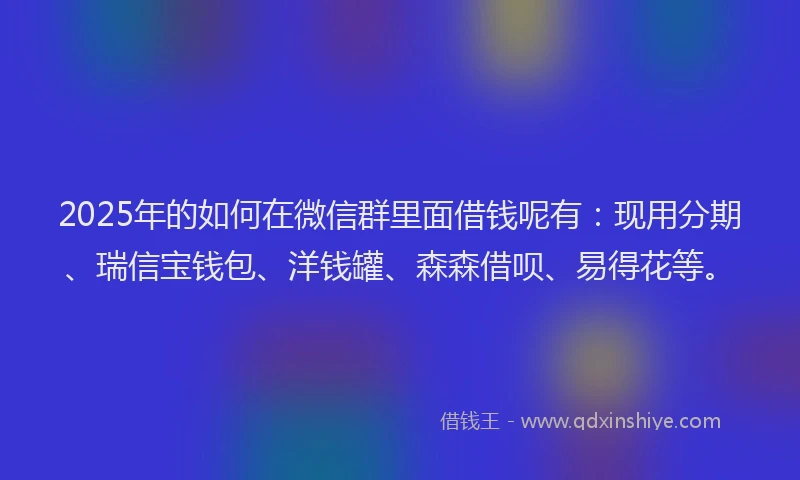 2025年的如何在微信群里面借钱呢有：现用分期、瑞信宝钱包、洋钱罐、森森借呗、易得花等。