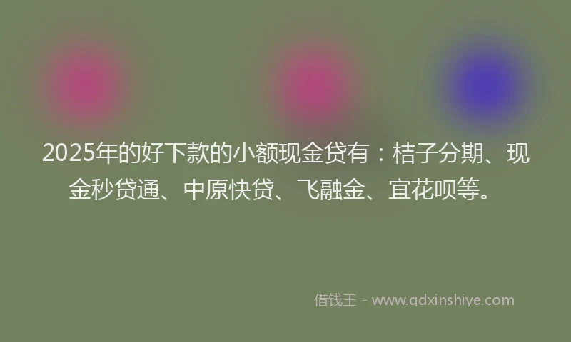 2025年的好下款的小额现金贷有：桔子分期、现金秒贷通、中原快贷、飞融金、宜花呗等。