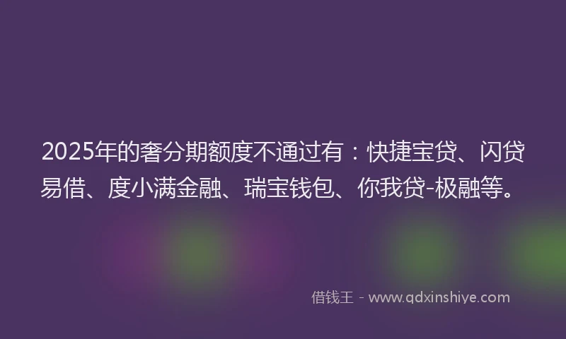 2025年的奢分期额度不通过有：快捷宝贷、闪贷易借、度小满金融、瑞宝钱包、你我贷-极融等。