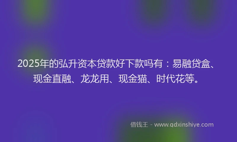 2025年的弘升资本贷款好下款吗有：易融贷盒、现金直融、龙龙用、现金猫、时代花等。