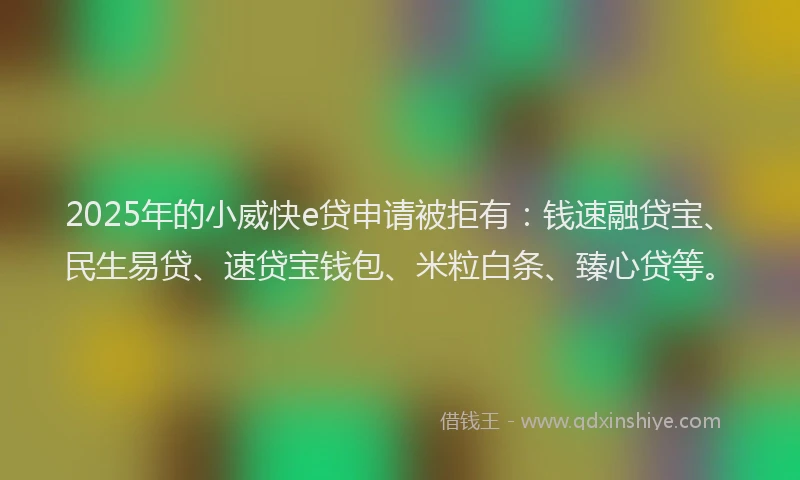 2025年的小威快e贷申请被拒有：钱速融贷宝、民生易贷、速贷宝钱包、米粒白条、臻心贷等。