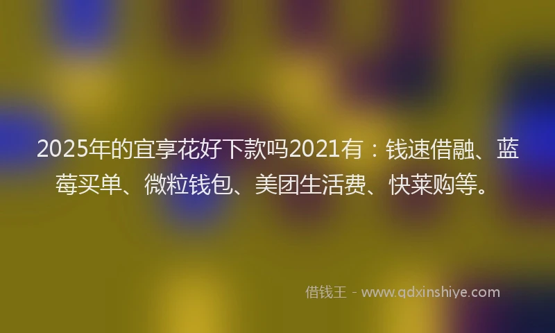 2025年的宜享花好下款吗2021有：钱速借融、蓝莓买单、微粒钱包、美团生活费、快莱购等。