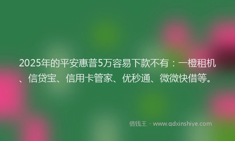 2025年的平安惠普5万容易下款不有：一橙租机、信贷宝、信用卡管家、优秒通、微微快借等。