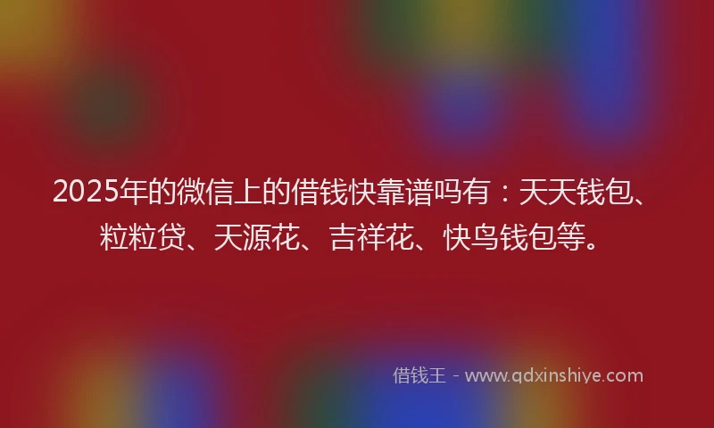 2025年的微信上的借钱快靠谱吗有：天天钱包、粒粒贷、天源花、吉祥花、快鸟钱包等。