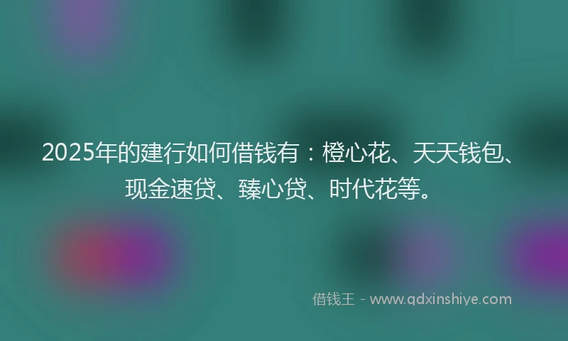 2025年的建行如何借钱有：橙心花、天天钱包、现金速贷、臻心贷、时代花等。