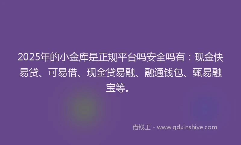 2025年的小金库是正规平台吗安全吗有：现金快易贷、可易借、现金贷易融、融通钱包、甄易融宝等。