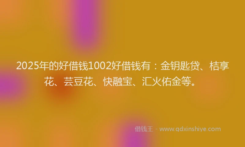 2025年的好借钱1002好借钱有：金钥匙贷、桔享花、芸豆花、快融宝、汇火佑金等。