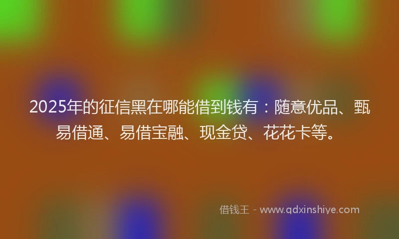 2025年的征信黑在哪能借到钱有：随意优品、甄易借通、易借宝融、现金贷、花花卡等。
