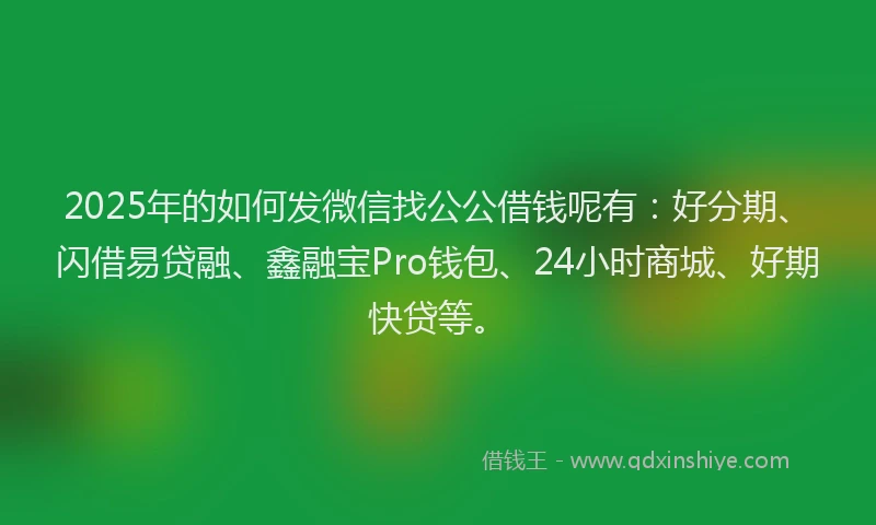 2025年的如何发微信找公公借钱呢有：好分期、闪借易贷融、鑫融宝Pro钱包、24小时商城、好期快贷等。