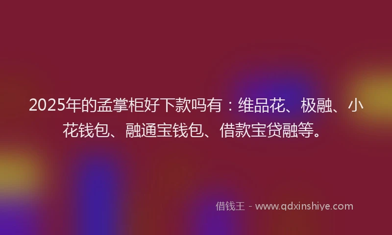 2025年的孟掌柜好下款吗有：维品花、极融、小花钱包、融通宝钱包、借款宝贷融等。