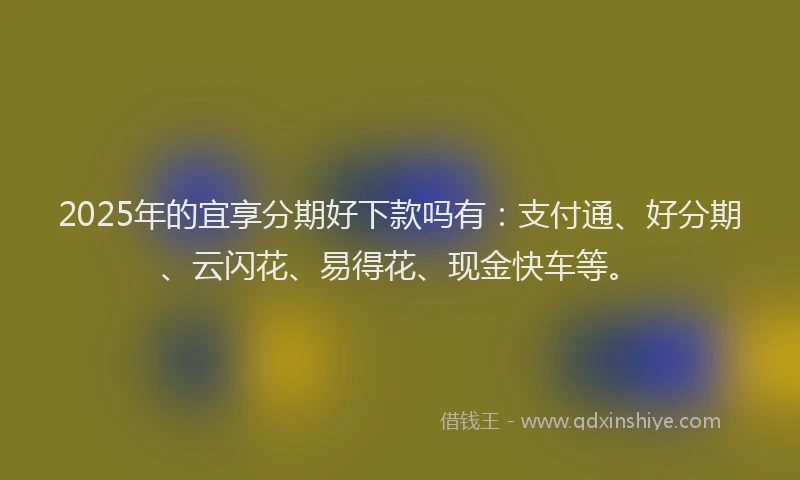 2025年的宜享分期好下款吗有：支付通、好分期、云闪花、易得花、现金快车等。