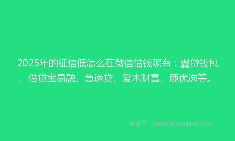 2025年的征信低怎么在微信借钱呢有：翼贷钱包、借贷宝易融、急速贷、爱木财富、鹿优选等。