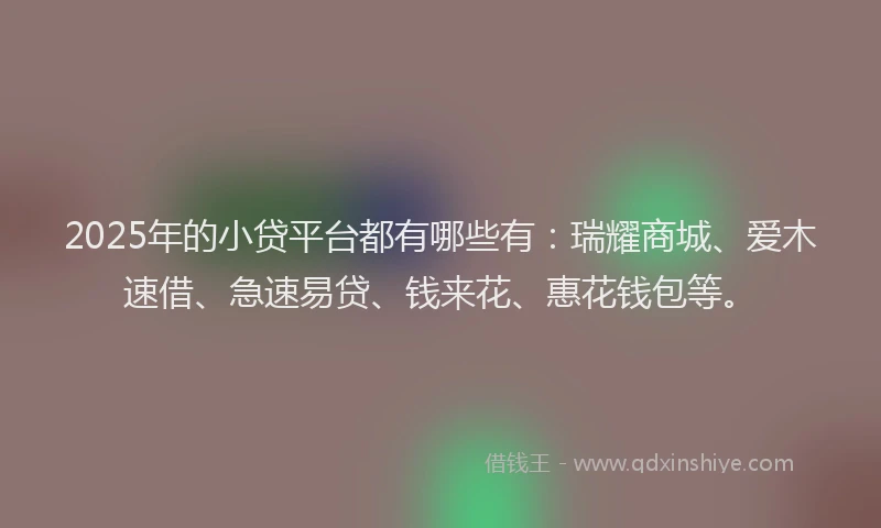 2025年的小贷平台都有哪些有：瑞耀商城、爱木速借、急速易贷、钱来花、惠花钱包等。