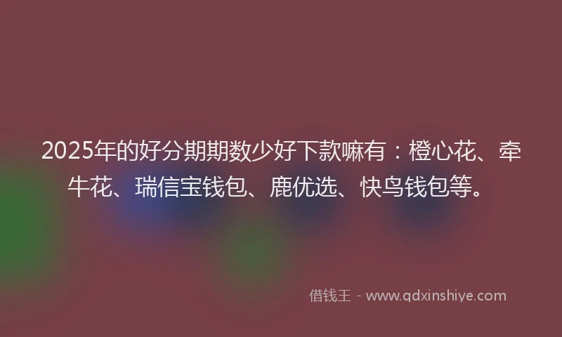 2025年的好分期期数少好下款嘛有：橙心花、牵牛花、瑞信宝钱包、鹿优选、快鸟钱包等。