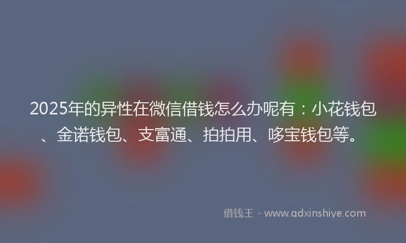 2025年的异性在微信借钱怎么办呢有：小花钱包、金诺钱包、支富通、拍拍用、哆宝钱包等。