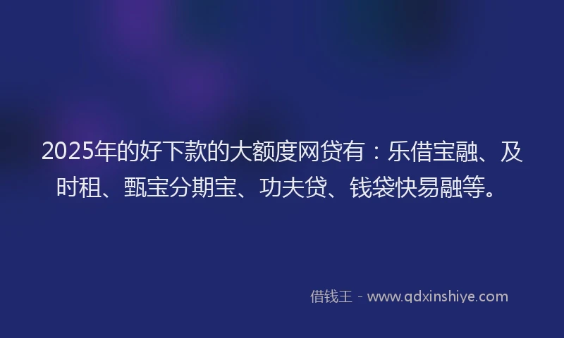2025年的好下款的大额度网贷有：乐借宝融、及时租、甄宝分期宝、功夫贷、钱袋快易融等。