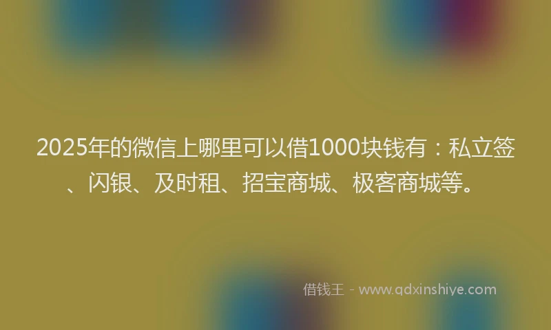 2025年的微信上哪里可以借1000块钱有：私立签、闪银、及时租、招宝商城、极客商城等。