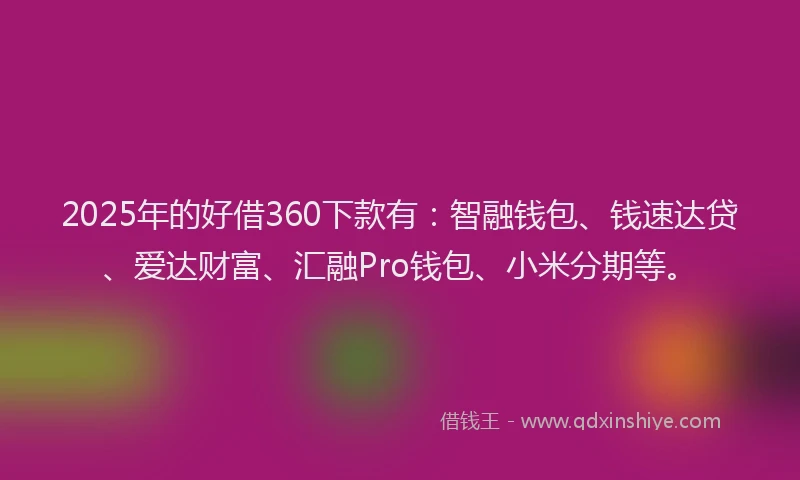 2025年的好借360下款有：智融钱包、钱速达贷、爱达财富、汇融Pro钱包、小米分期等。