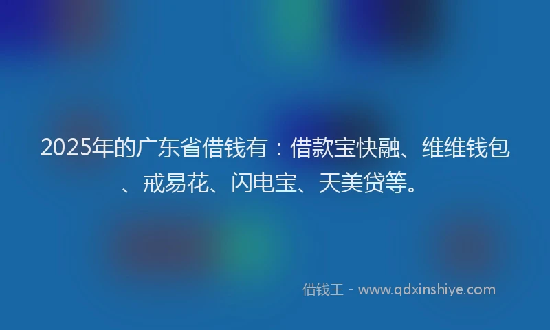 2025年的广东省借钱有：借款宝快融、维维钱包、戒易花、闪电宝、天美贷等。