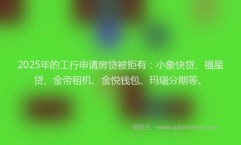 2025年的工行申请房贷被拒有：小象快贷、福星贷、金帝租机、金悦钱包、玛瑙分期等。