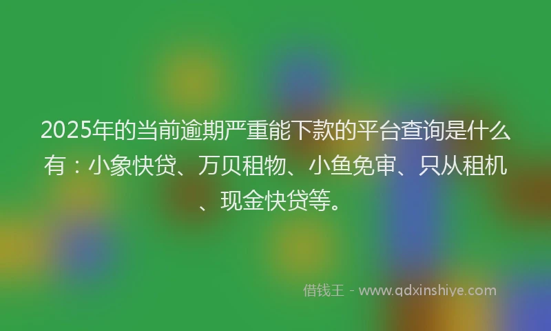 2025年的当前逾期严重能下款的平台查询是什么有：小象快贷、万贝租物、小鱼免审、只从租机、现金快贷等。