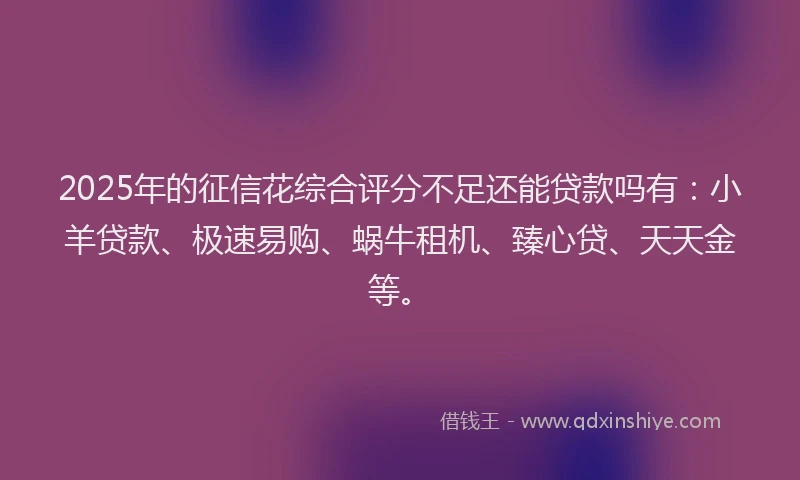 2025年的征信花综合评分不足还能贷款吗有：小羊贷款、极速易购、蜗牛租机、臻心贷、天天金等。