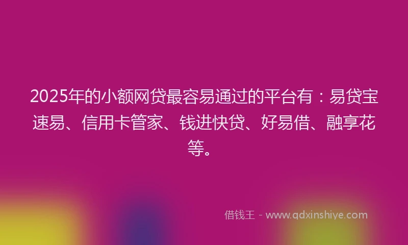 2025年的小额网贷最容易通过的平台有：易贷宝速易、信用卡管家、钱进快贷、好易借、融享花等。