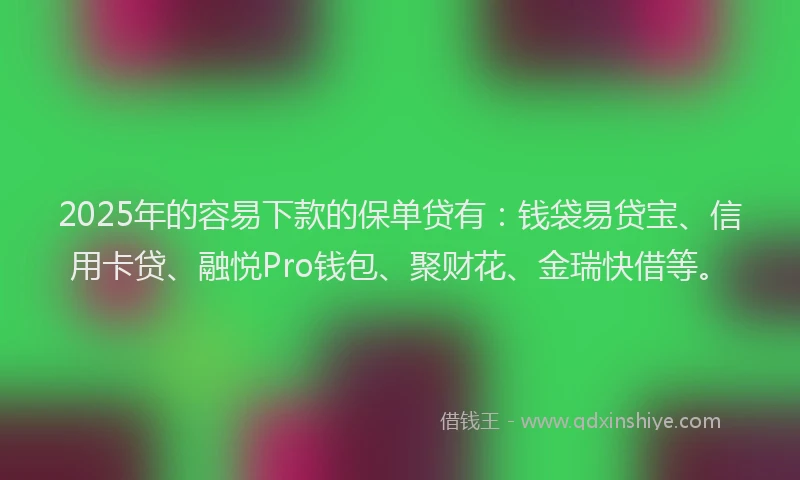 2025年的容易下款的保单贷有：钱袋易贷宝、信用卡贷、融悦Pro钱包、聚财花、金瑞快借等。