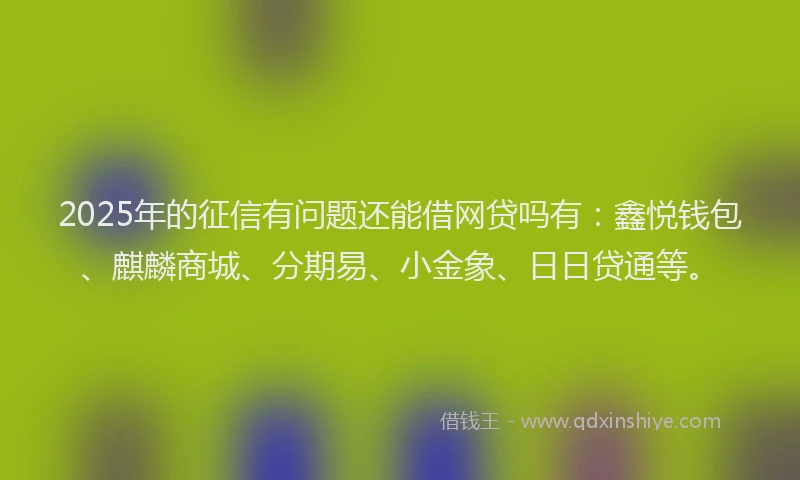 2025年的征信有问题还能借网贷吗有：鑫悦钱包、麒麟商城、分期易、小金象、日日贷通等。