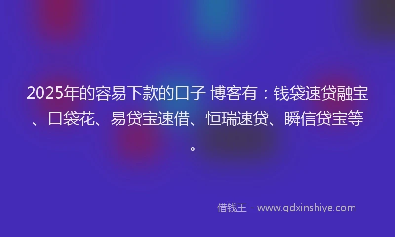 2025年的容易下款的口子 博客有：钱袋速贷融宝、口袋花、易贷宝速借、恒瑞速贷、瞬信贷宝等。