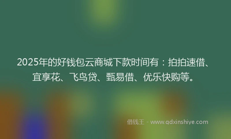 2025年的好钱包云商城下款时间有：拍拍速借、宜享花、飞鸟贷、甄易借、优乐快购等。