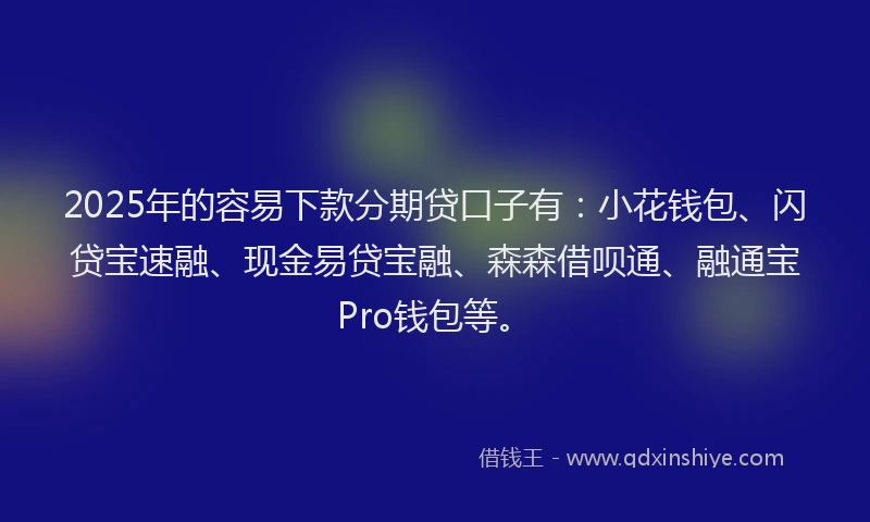 2025年的容易下款分期贷口子有：小花钱包、闪贷宝速融、现金易贷宝融、森森借呗通、融通宝Pro钱包等。