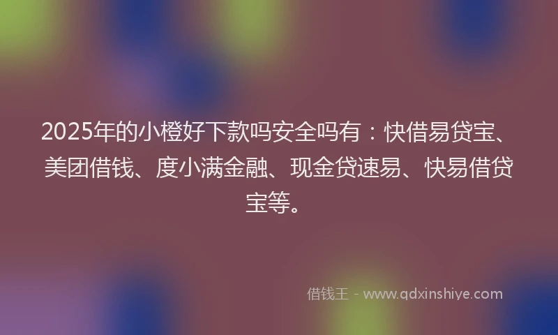 2025年的小橙好下款吗安全吗有：快借易贷宝、美团借钱、度小满金融、现金贷速易、快易借贷宝等。