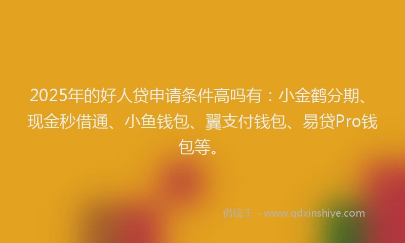 2025年的好人贷申请条件高吗有：小金鹤分期、现金秒借通、小鱼钱包、翼支付钱包、易贷Pro钱包等。