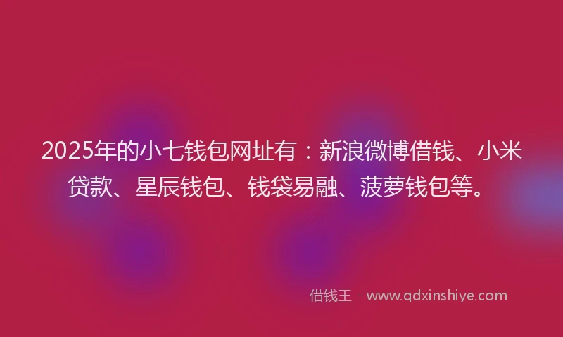 2025年的小七钱包网址有：新浪微博借钱、小米贷款、星辰钱包、钱袋易融、菠萝钱包等。