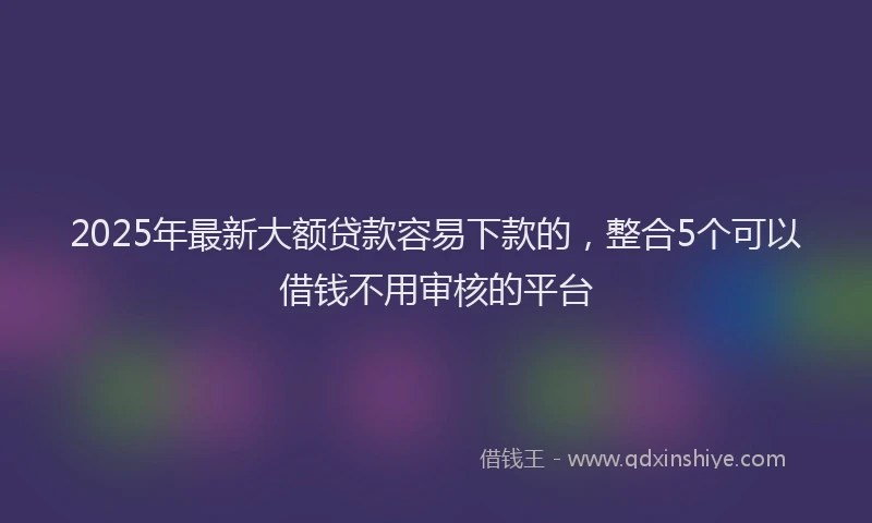 2025年最新大额贷款容易下款的，整合5个可以借钱不用审核的平台