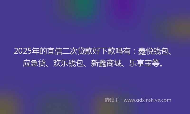 2025年的宜信二次贷款好下款吗有：鑫悦钱包、应急贷、欢乐钱包、新鑫商城、乐享宝等。