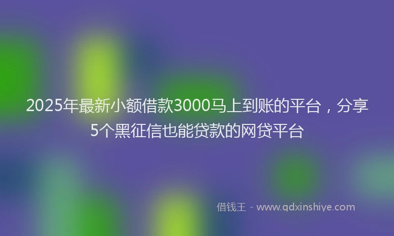 2025年最新小额借款3000马上到账的平台，分享5个黑征信也能贷款的网贷平台