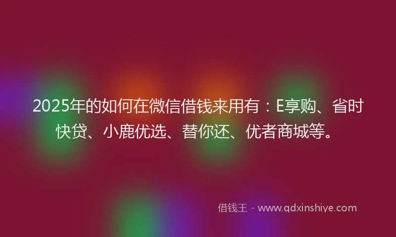 2025年的如何在微信借钱来用有：E享购、省时快贷、小鹿优选、替你还、优者商城等。