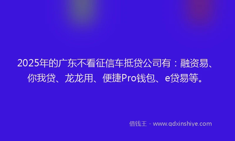 2025年的广东不看征信车抵贷公司有：融资易、你我贷、龙龙用、便捷Pro钱包、e贷易等。