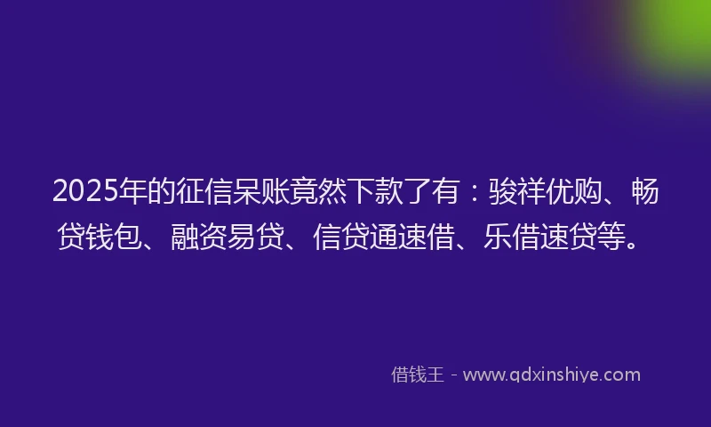 2025年的征信呆账竟然下款了有：骏祥优购、畅贷钱包、融资易贷、信贷通速借、乐借速贷等。