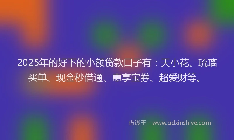 2025年的好下的小额贷款口子有：天小花、琉璃买单、现金秒借通、惠享宝券、超爱财等。