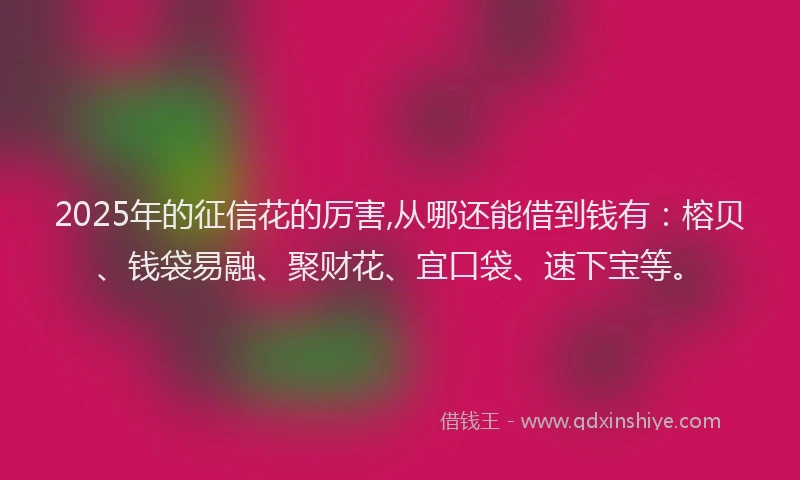2025年的征信花的厉害,从哪还能借到钱有：榕贝、钱袋易融、聚财花、宜口袋、速下宝等。