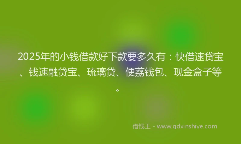 2025年的小钱借款好下款要多久有：快借速贷宝、钱速融贷宝、琉璃贷、便荔钱包、现金盒子等。