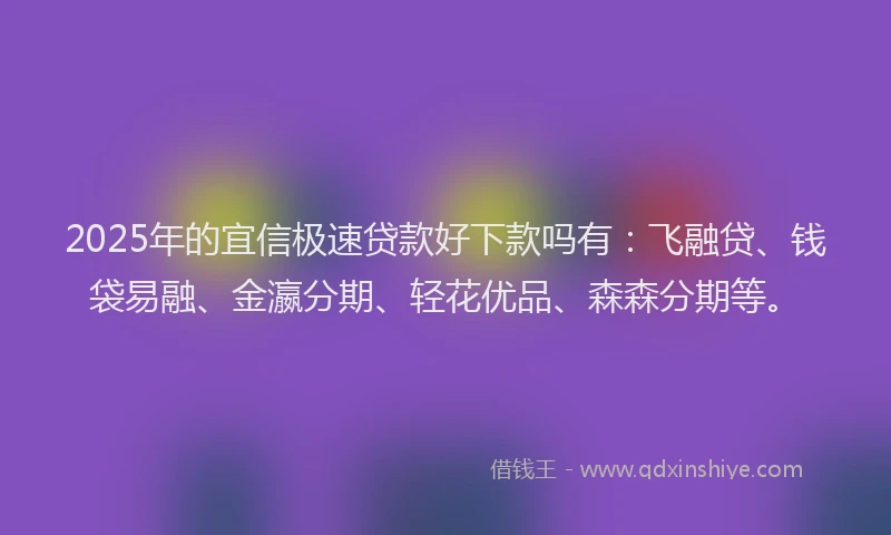 2025年的宜信极速贷款好下款吗有：飞融贷、钱袋易融、金瀛分期、轻花优品、森森分期等。