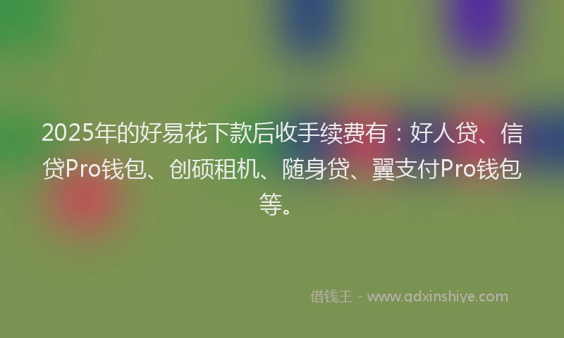 2025年的好易花下款后收手续费有：好人贷、信贷Pro钱包、创硕租机、随身贷、翼支付Pro钱包等。