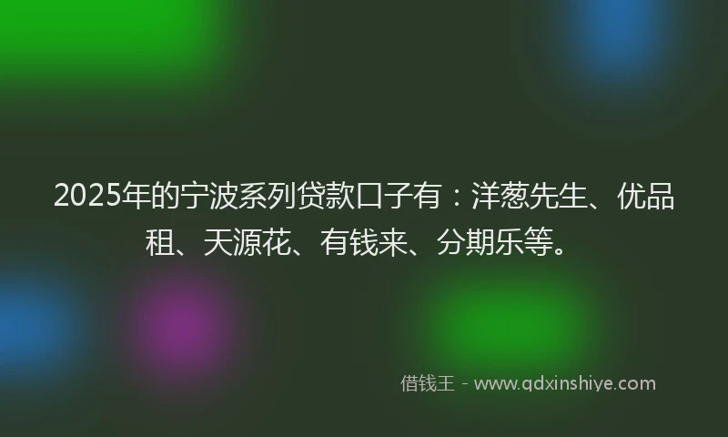 2025年的宁波系列贷款口子有：洋葱先生、优品租、天源花、有钱来、分期乐等。