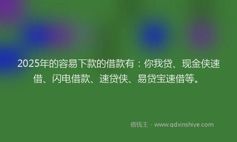 2025年的容易下款的借款有：你我贷、现金侠速借、闪电借款、速贷侠、易贷宝速借等。