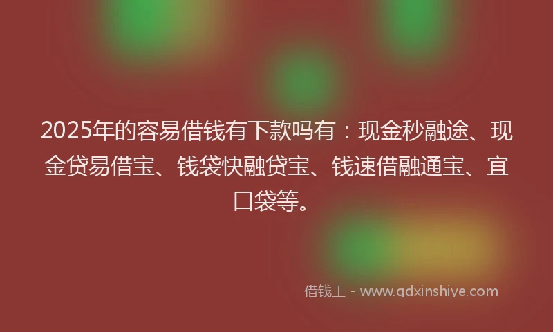 2025年的容易借钱有下款吗有：现金秒融途、现金贷易借宝、钱袋快融贷宝、钱速借融通宝、宜口袋等。
