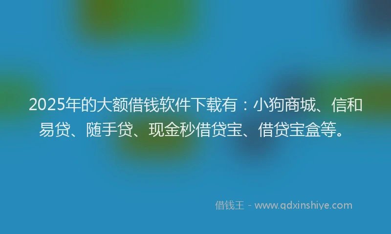 2025年的大额借钱软件下载有：小狗商城、信和易贷、随手贷、现金秒借贷宝、借贷宝盒等。